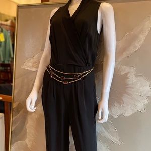 Bebe Black Jumpsuit w/pockets Pleated Tapered 💋💋 Size Small Criss Cross chest